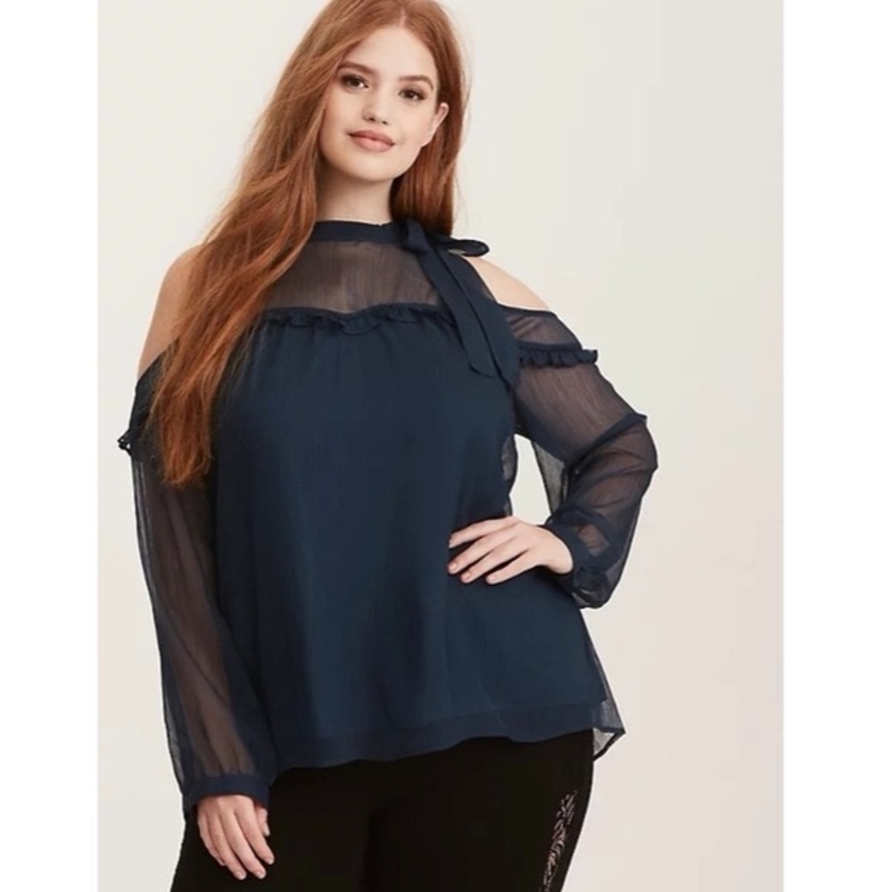 NWT TORRID | Chiffon Cold Shoulder Neck Tie Blouse Shirt Top Plus Size 2X